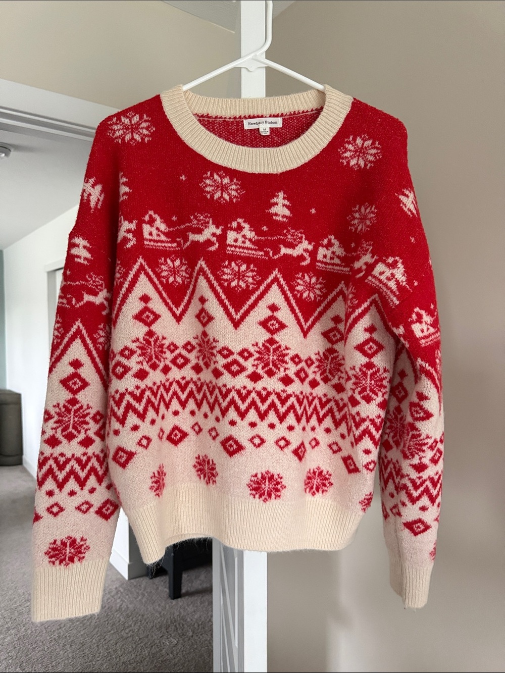 Newbury Kustom Red and Cream Fair Isle Crewneck Sweater